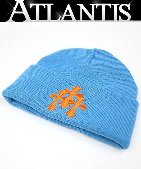 CHROME HEARTS Cemetery Cross Embroidered Blue Acrylic Beanie