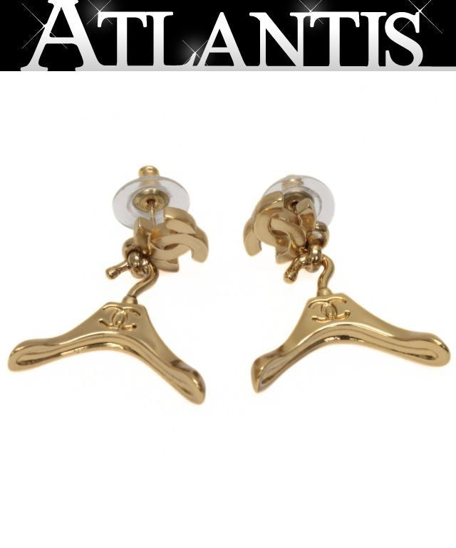 CHANEL Hanger Motif Metal Earrings Gold