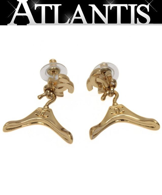 CHANEL Hanger Motif Metal Earrings Gold
