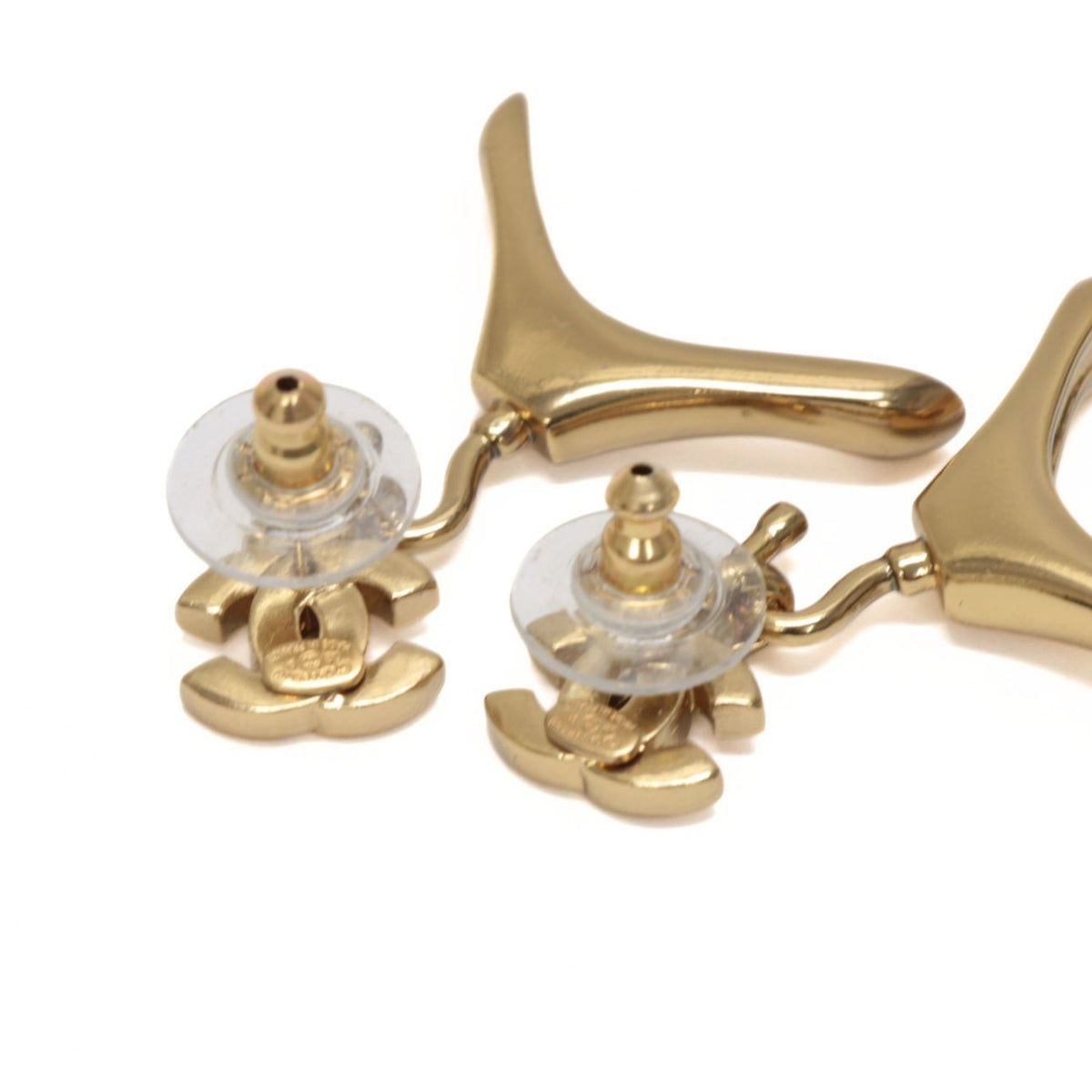 CHANEL Hanger Motif Metal Earrings Gold