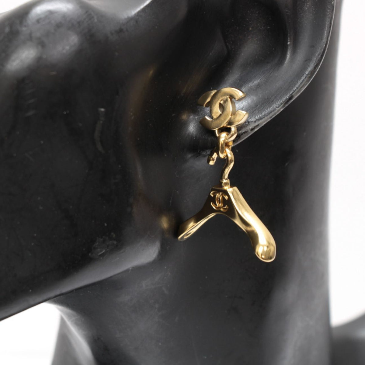 CHANEL Hanger Motif Metal Earrings Gold