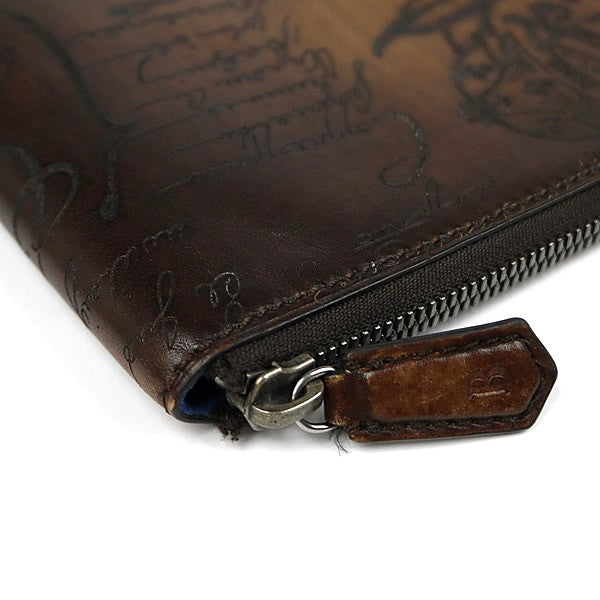 Berluti Brown Leather Nino GM Scritto Calligraphy Clutch Bag