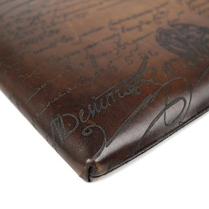 Berluti Brown Leather Nino GM Scritto Calligraphy Clutch Bag
