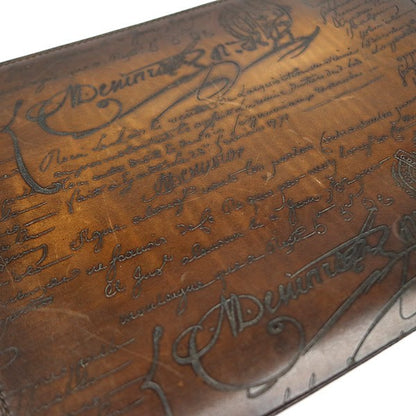 Berluti Brown Leather Nino GM Scritto Calligraphy Clutch Bag