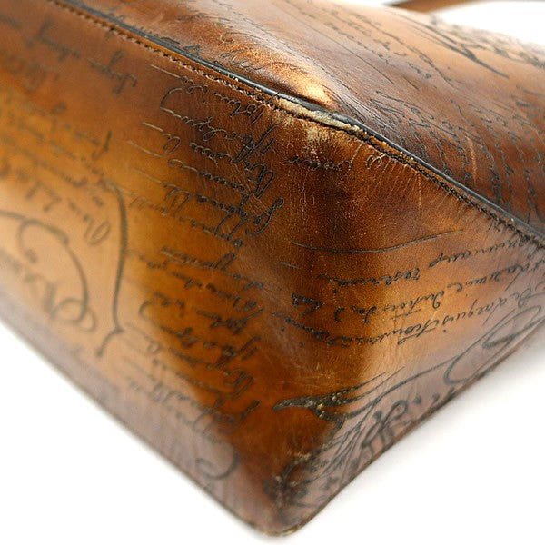 Berluti Toujours Scritto Calligraphy Leather Tote Bag Brown