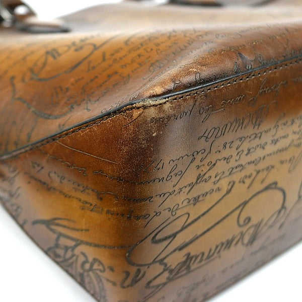 Berluti Toujours Scritto Calligraphy Leather Tote Bag Brown