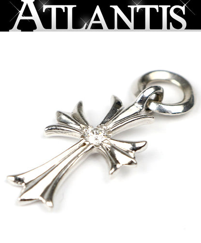 CHROME HEARTS Tiny CH Cross 1P Diamond Platinum Charm Silver