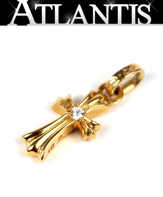 CHROME HEARTS 22K New Baby Fat Cross 2P Diamond Charm Gold