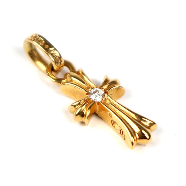 CHROME HEARTS 22K New Baby Fat Cross 2P Diamond Charm Gold