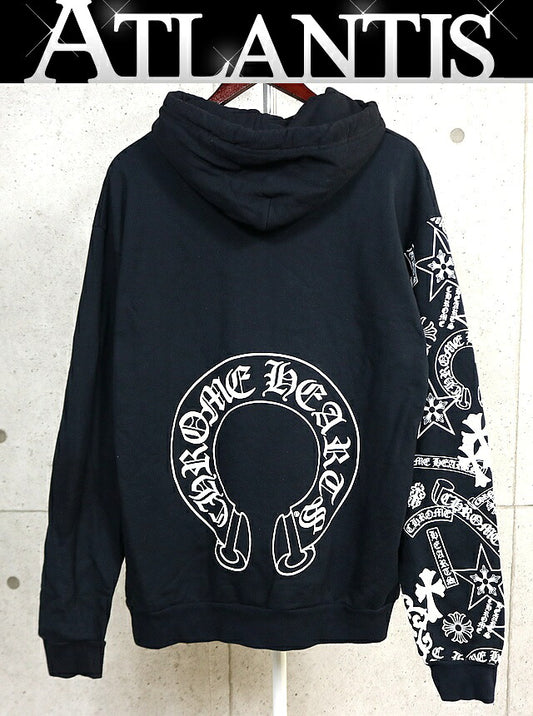 CHROME HEARTS Sleeve Multi-Logo Print Hoodie Black Size L