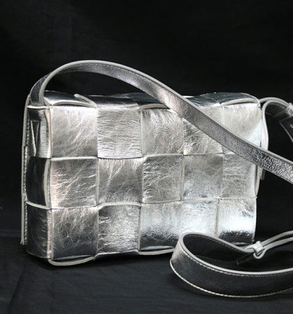 BOTTEGA VENETA Cassette Leather Bag Silver