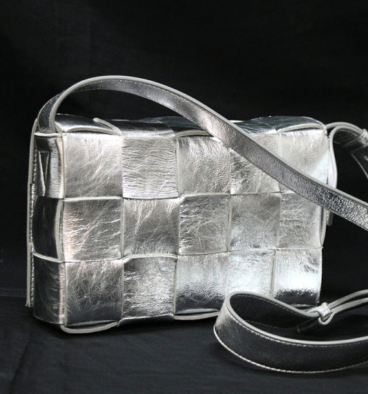 BOTTEGA VENETA Cassette Leather Bag Silver