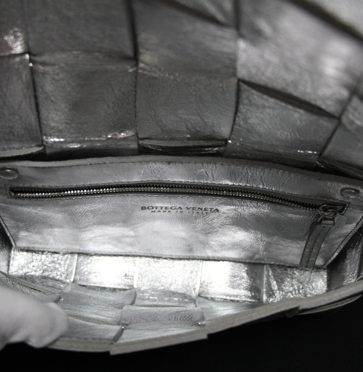 BOTTEGA VENETA Cassette Leather Bag Silver