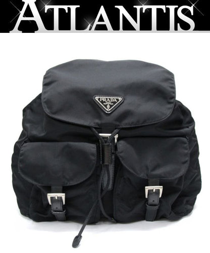 PRADA Double Pocket Nylon Backpack Black