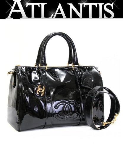 CHANEL Coco Mark 2-Way Patent Bag Black