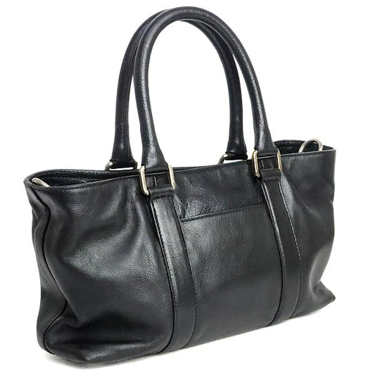 PRADA Triangle Logo Leather Tote Bag Black