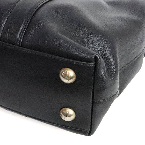 PRADA Triangle Logo Leather Tote Bag Black