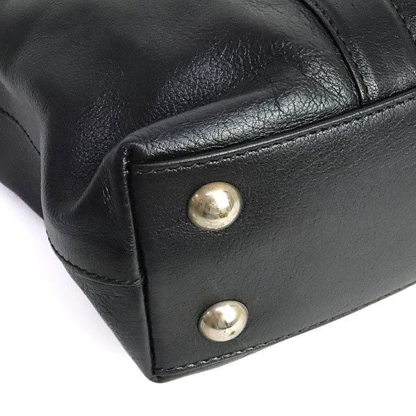 PRADA Triangle Logo Leather Tote Bag Black