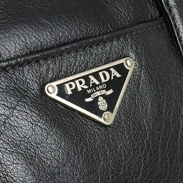PRADA Triangle Logo Leather Tote Bag Black