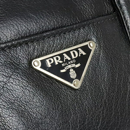 PRADA Triangle Logo Leather Tote Bag Black