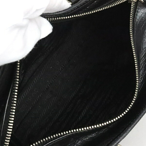 PRADA Triangle Logo Leather Tote Bag Black