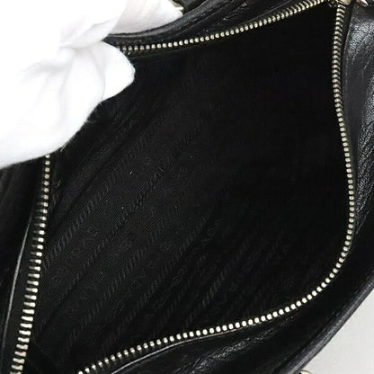 PRADA Triangle Logo Leather Tote Bag Black