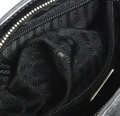 PRADA Triangle Logo Leather Tote Bag Black