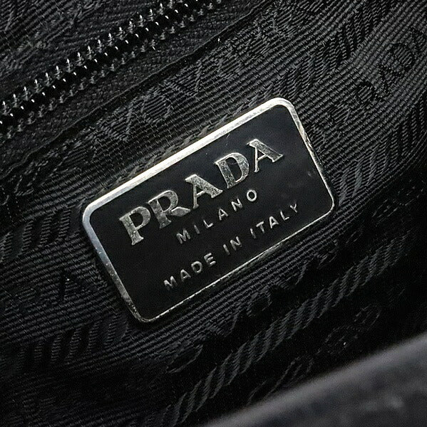 PRADA Triangle Logo Leather Tote Bag Black