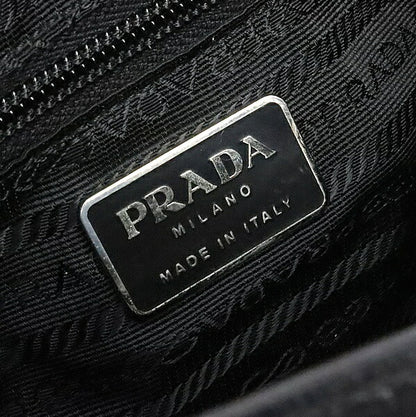 PRADA Triangle Logo Leather Tote Bag Black