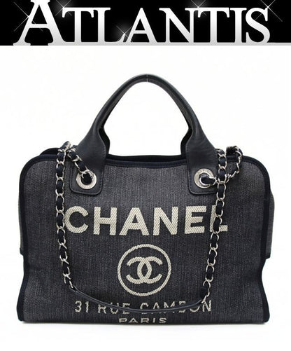 CHANEL Deauville Bowling 2-Way Bag Navy