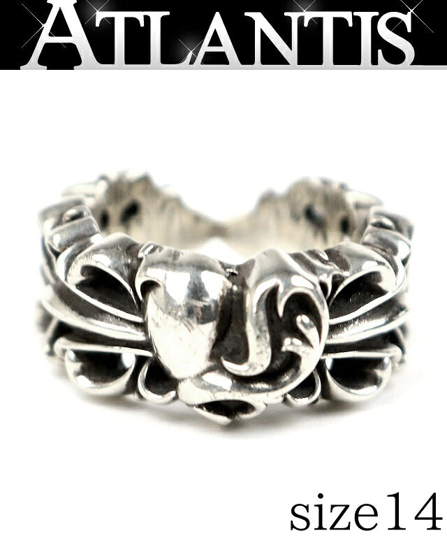 CHROME HEARTS Double Floral Heart Ring Silver Size JP 14