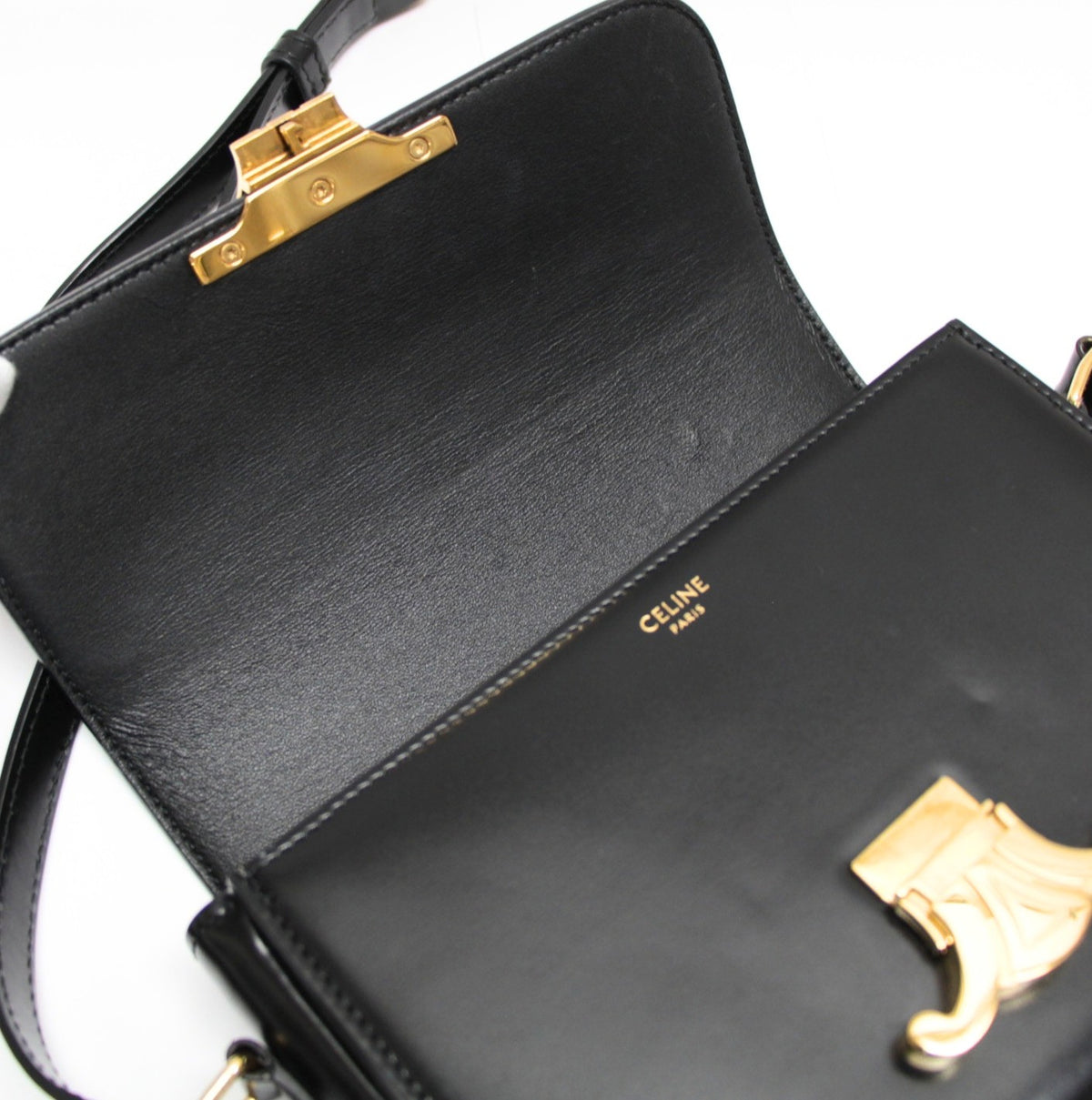 CELINE Teen Triomphe Calf Bag Black