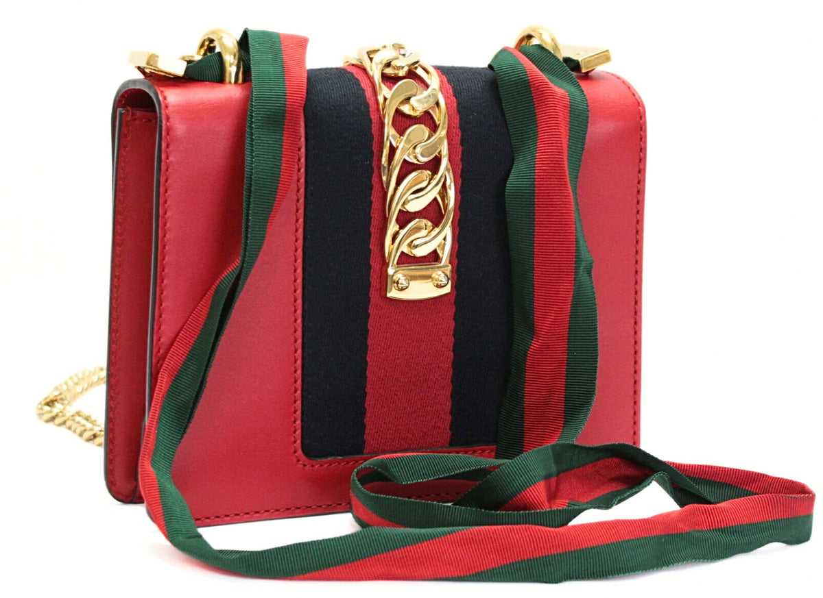 GUCCI Sylvie Sherry Line Leather Bag Red