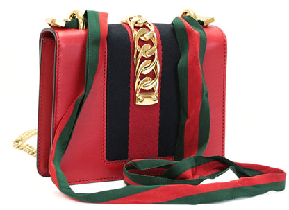 GUCCI Sylvie Sherry Line Leather Bag Red
