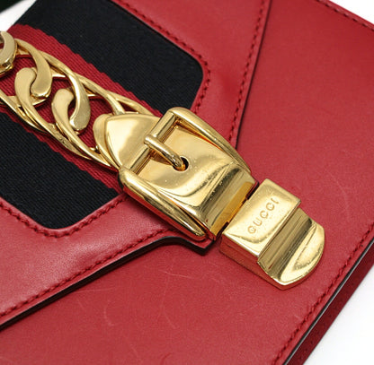 GUCCI Sylvie Sherry Line Leather Bag Red