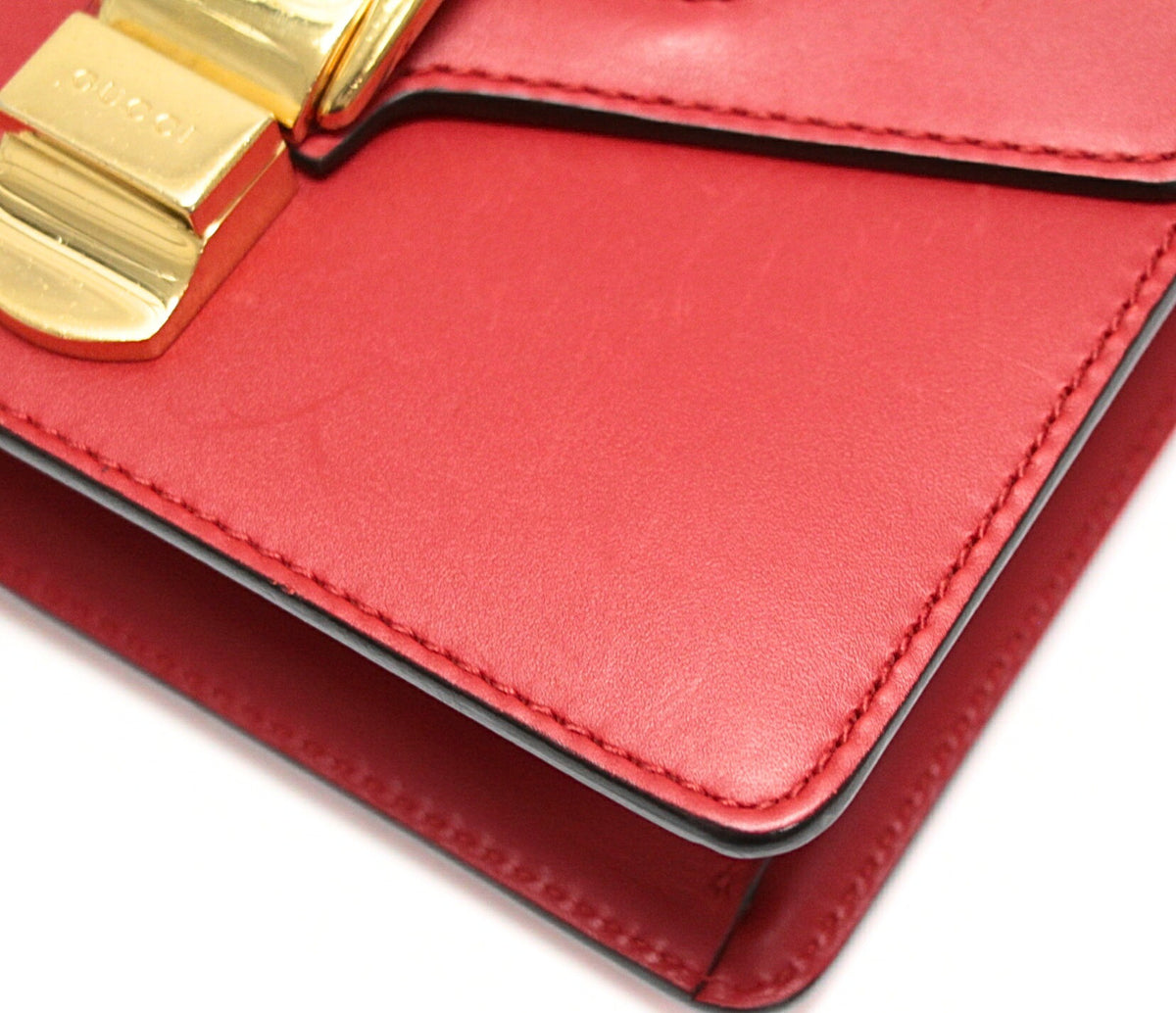 GUCCI Sylvie Sherry Line Leather Bag Red