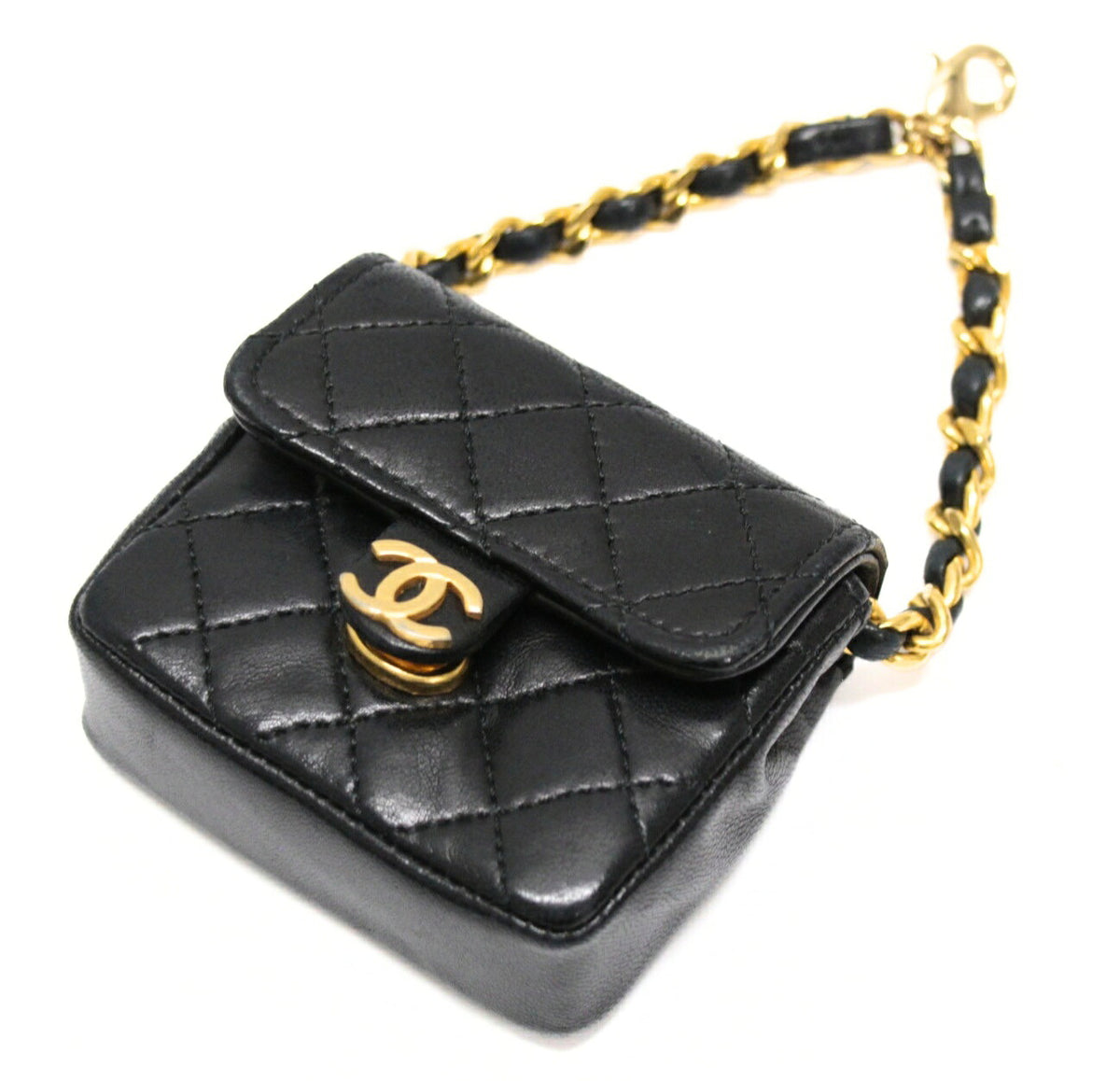 CHANEL Mini Matelasse Gold Hardware Keychain