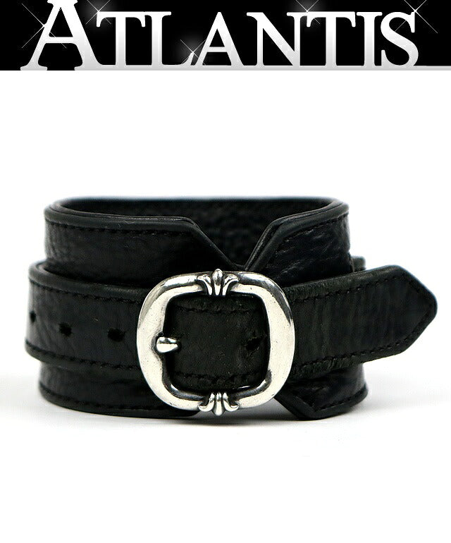 CHROME HEARTS R&R Gunslinger Leather Bracelet Black Silver