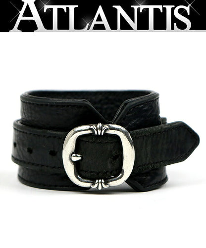 CHROME HEARTS R&R Gunslinger Leather Bracelet Black Silver