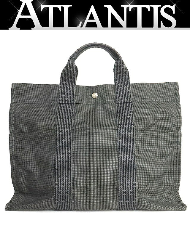 HERMES Herline MM Canvas Tote Bag Grey