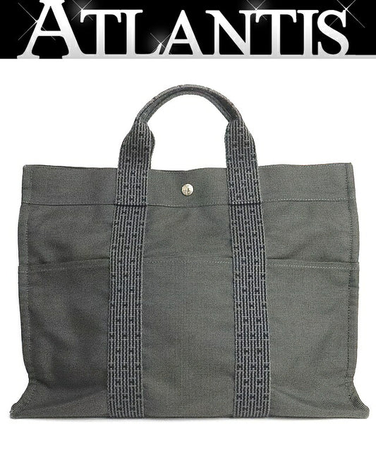 HERMES Herline MM Canvas Tote Bag Grey