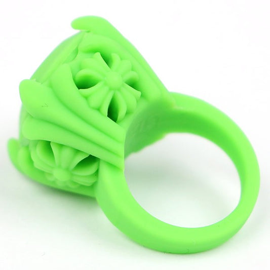 CHROME HEARTS Silicone Rubber Cocktail Ring Green Size JP 9