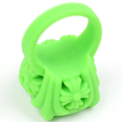 CHROME HEARTS Silicone Rubber Cocktail Ring Green Size JP 9