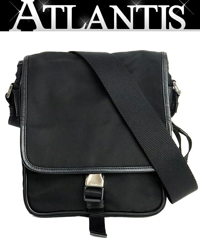 PRADA Triangle Logo Nylon Flap Shoulder Bag Black