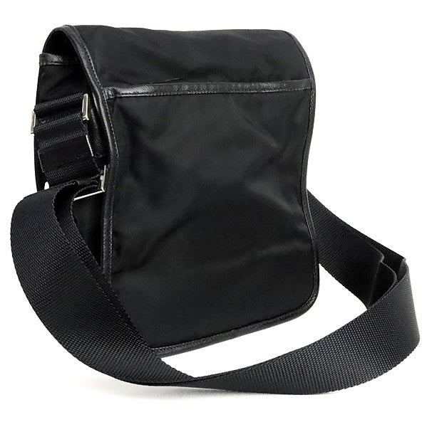 PRADA Triangle Logo Nylon Flap Shoulder Bag Black