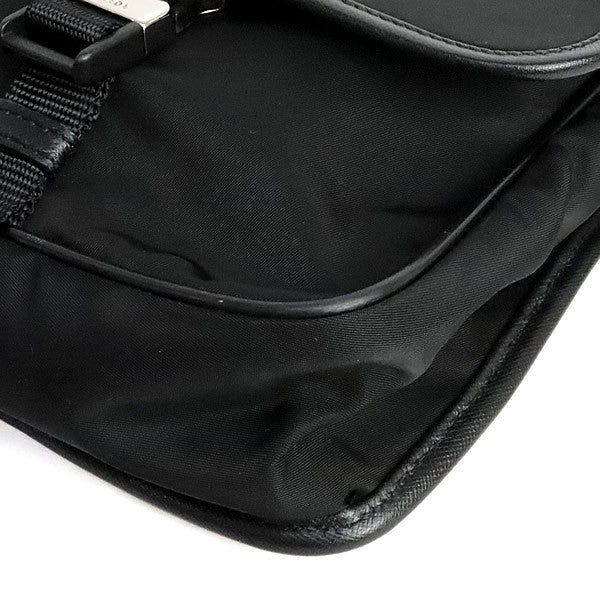 PRADA Triangle Logo Nylon Flap Shoulder Bag Black