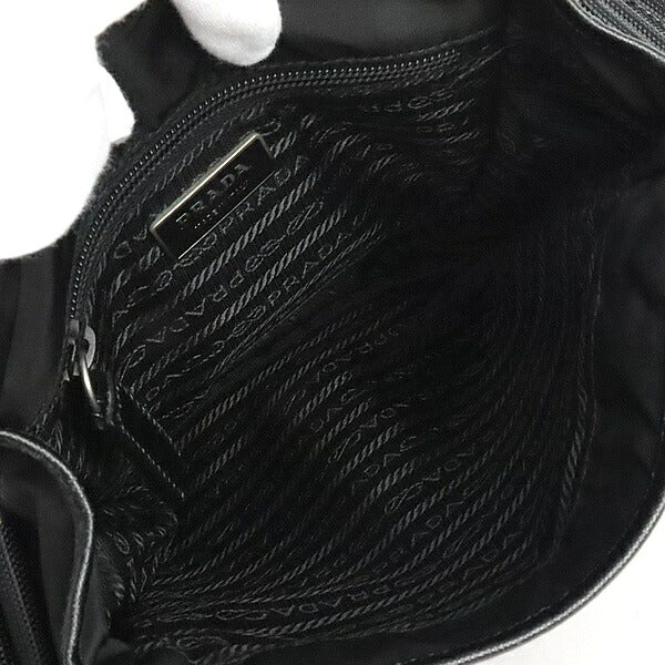 PRADA Triangle Logo Nylon Flap Shoulder Bag Black