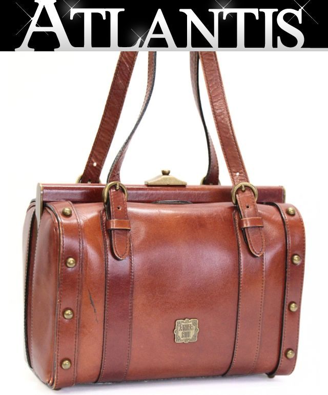 ANNA SUI Leather 2-Way Trunk Handbag Brown