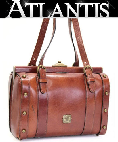 ANNA SUI Leather 2-Way Trunk Handbag Brown