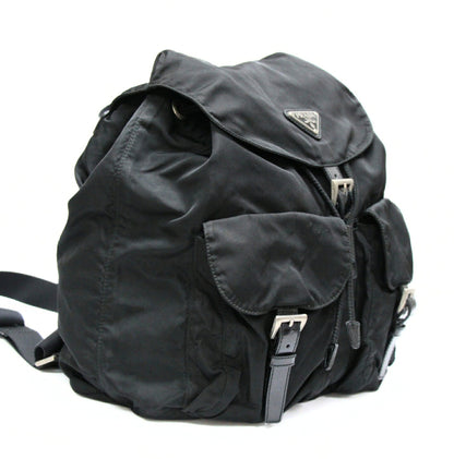PRADA Triangle Logo Double Pocket Nylon Backpack Black